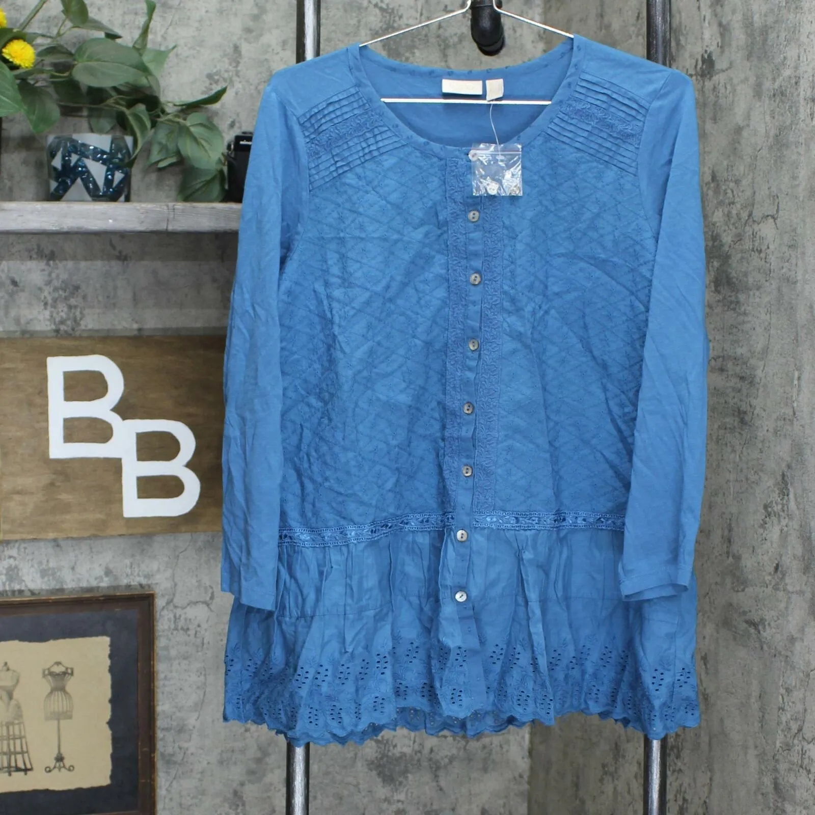 LOGO by Lori Goldstein Lavish Button-Front Woven Top With Knit Sleeves