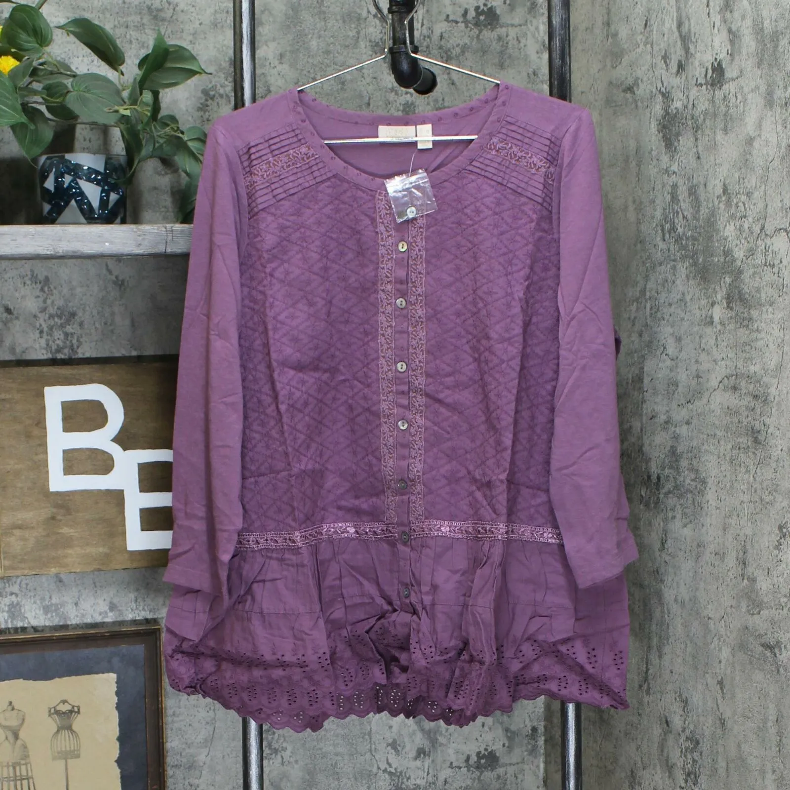 LOGO by Lori Goldstein Lavish Button-Front Woven Top With Knit Sleeves