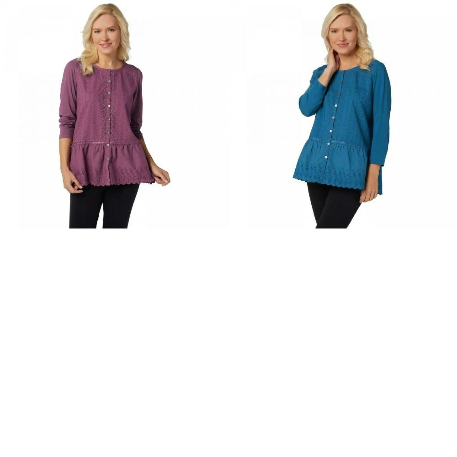 LOGO by Lori Goldstein Lavish Button-Front Woven Top With Knit Sleeves
