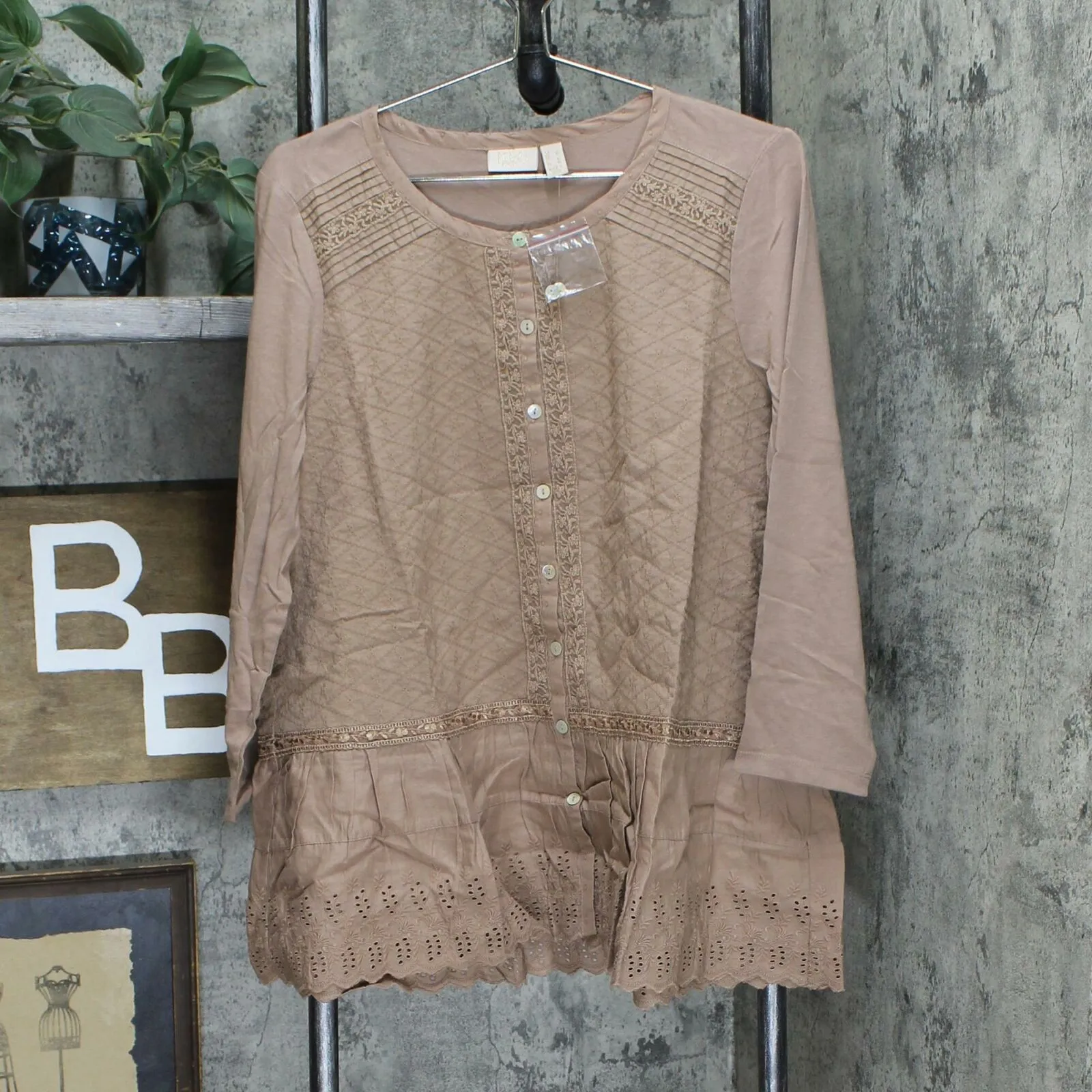 LOGO by Lori Goldstein Lavish Button-Front Woven Top With Knit Sleeves