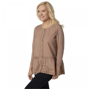 LOGO by Lori Goldstein Lavish Button-Front Woven Top With Knit Sleeves