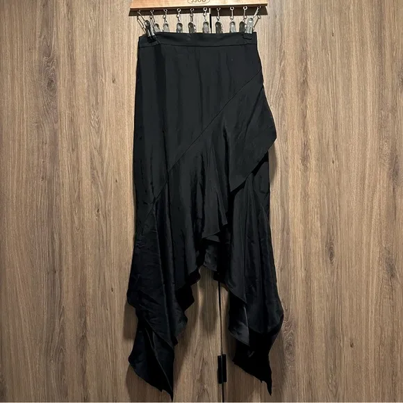 Lover Black Asymmetric Ruffle 100% Silk Skirt Size 2