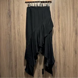 Lover Black Asymmetric Ruffle 100% Silk Skirt Size 2