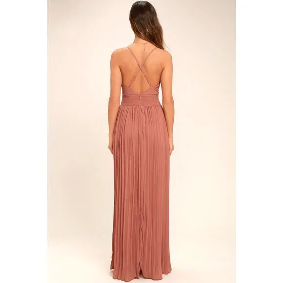 Lulu's Depths of My Love Rusty Rose Maxi Dress XS NWT