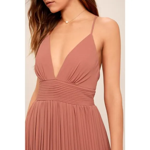 Lulu's Depths of My Love Rusty Rose Maxi Dress XS NWT