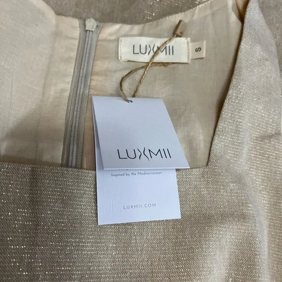 Luxmii Mini Linen S Shift Dress In Gold Metallic Linen Lurex W/ Sparkle