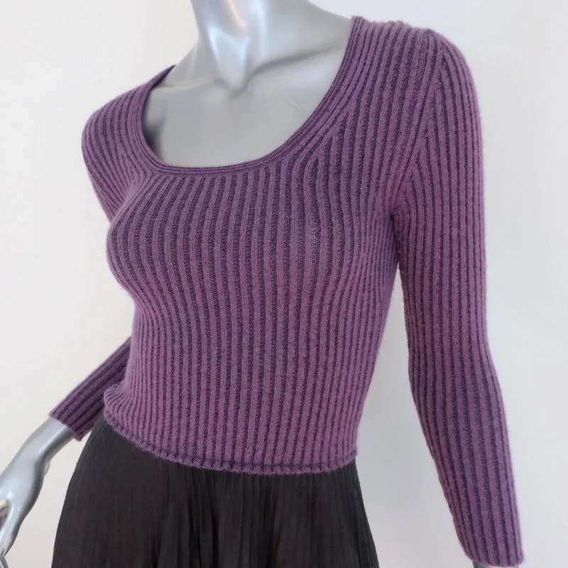 M Missoni Dress Purple Ribbed Knit Size 36 Tiered Pleated Hem