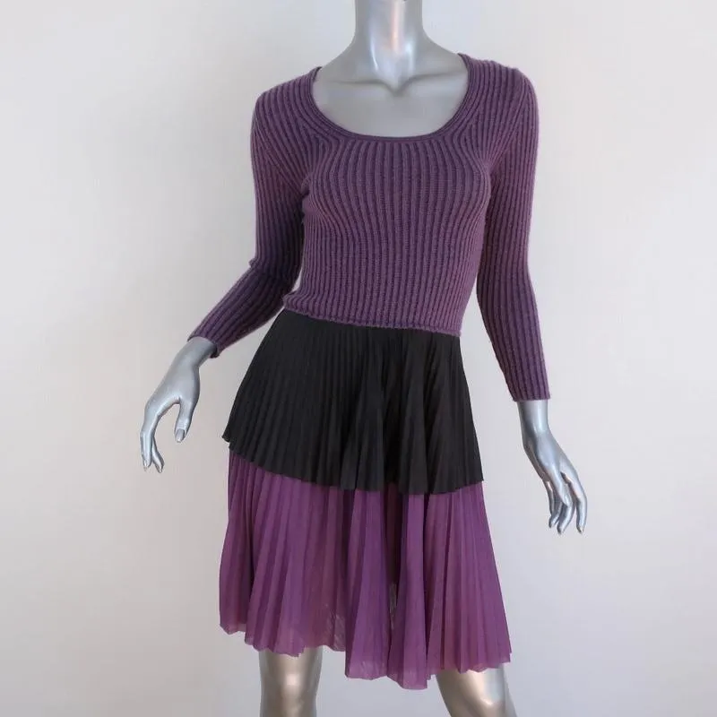 M Missoni Dress Purple Ribbed Knit Size 36 Tiered Pleated Hem