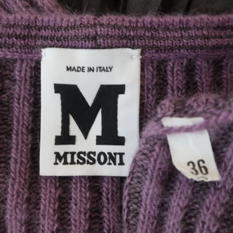 M Missoni Dress Purple Ribbed Knit Size 36 Tiered Pleated Hem