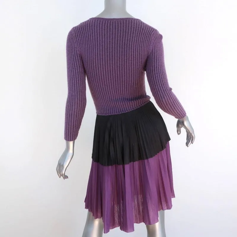 M Missoni Dress Purple Ribbed Knit Size 36 Tiered Pleated Hem