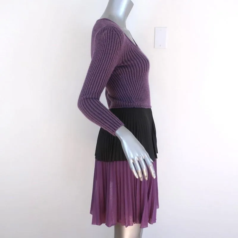 M Missoni Dress Purple Ribbed Knit Size 36 Tiered Pleated Hem