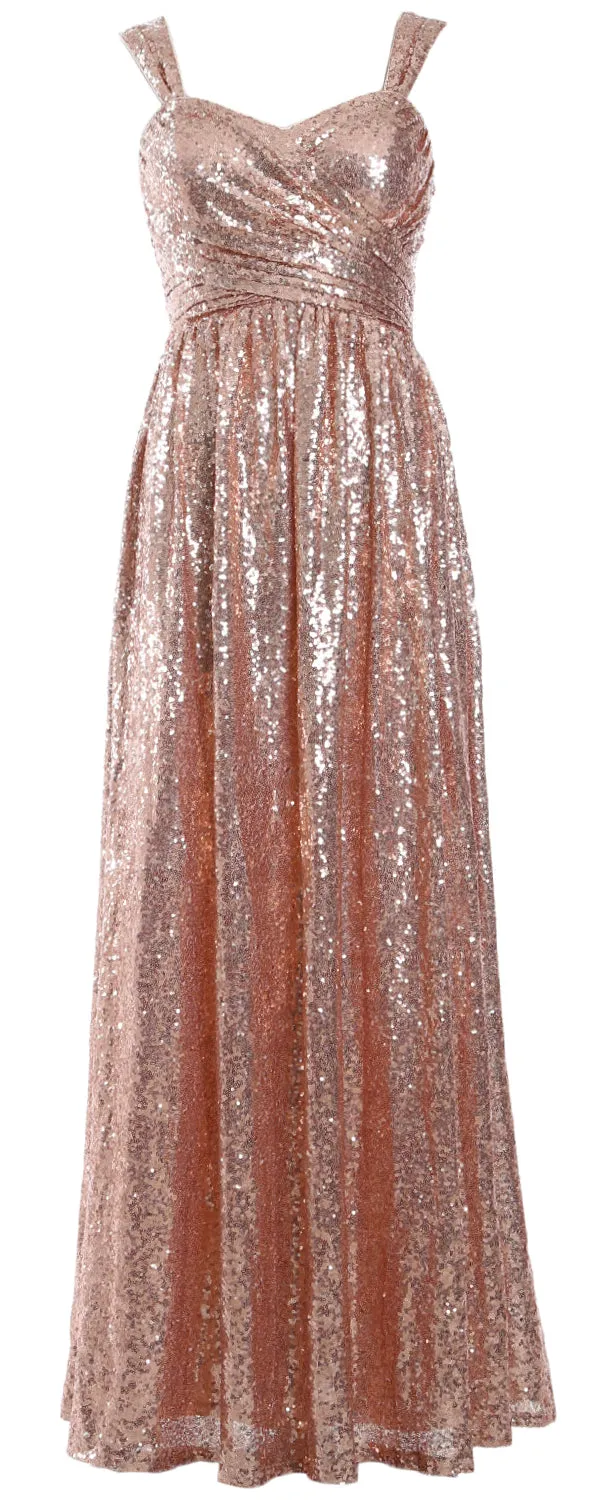 MACloth Sequin Bridesmaid Dresses Long Formal Party Evening Prom Gown Maxi