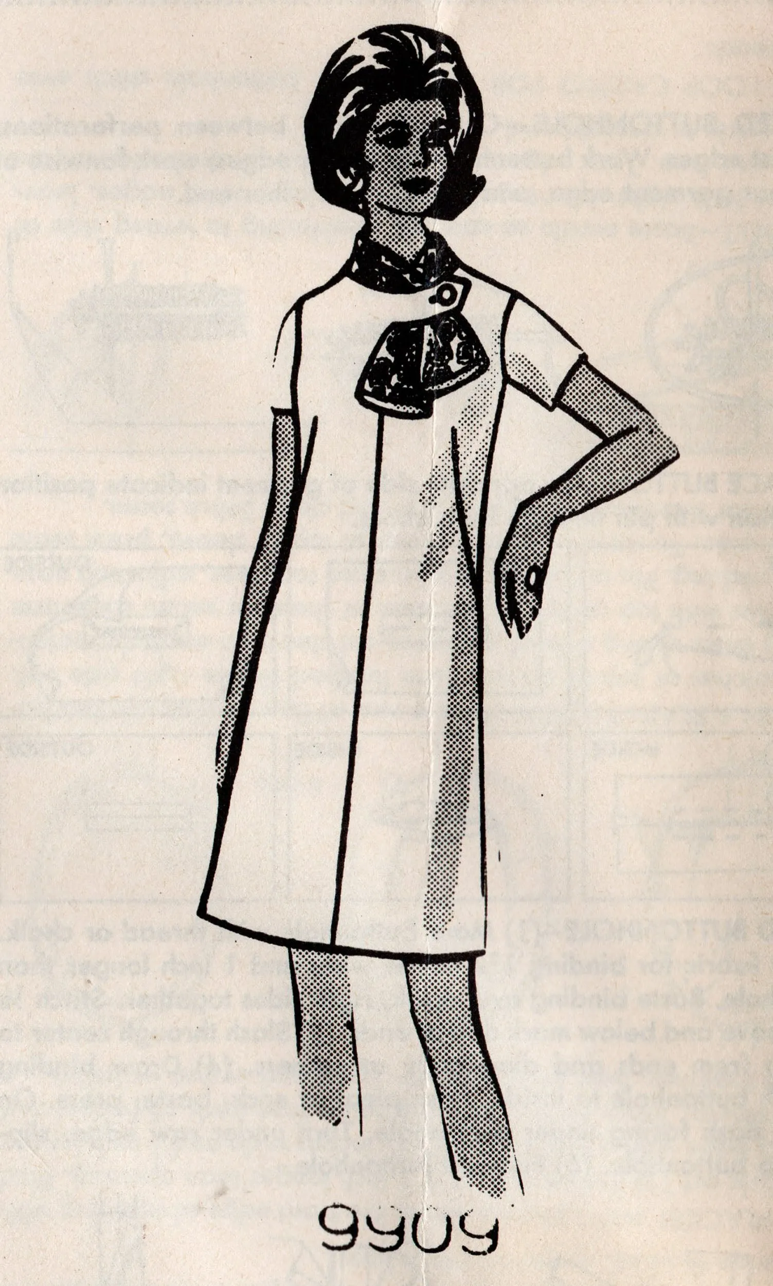 Mail Order 9909 Womens Classic Shift Dress with French Darts & Neck Tab with Scarf  1960s Vintage Sewing Pattern Bust 34 inches UNUSED Factory Folded