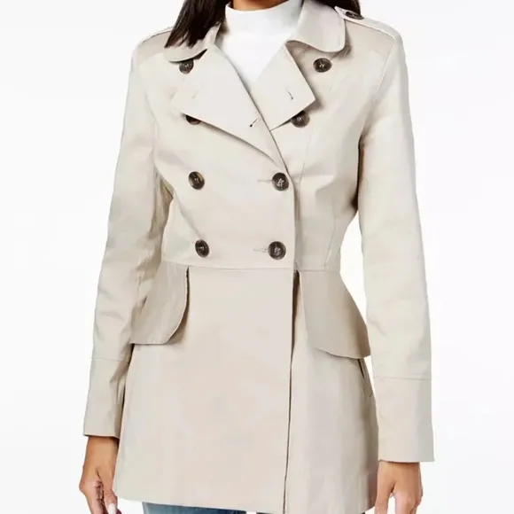 Maison Jules Oxford Preppy Pea Coat Small Double Breasted Peplum Trench jacket