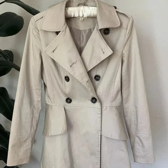 Maison Jules Oxford Preppy Pea Coat Small Double Breasted Peplum Trench jacket