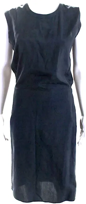 Maison Margiela Paris. MM6. Midnite Blue Navy Silk Crew Neck Shift Dress