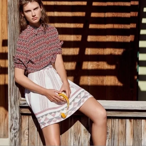 Maje Jordy Jacquard Knit Skirt Pleated Boho
