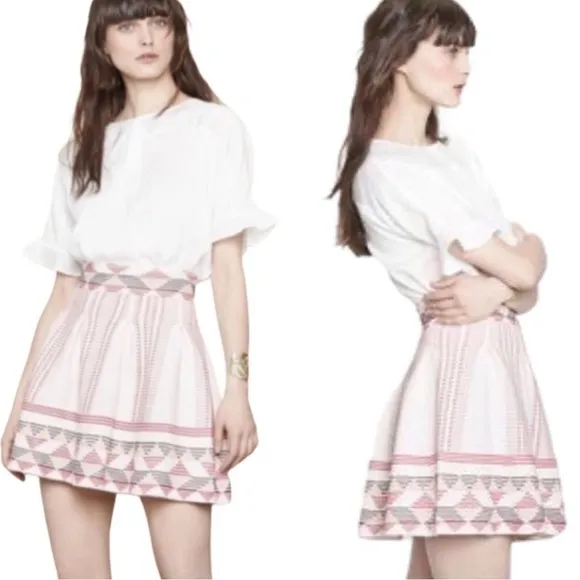 Maje Jordy Jacquard Knit Skirt Pleated Boho