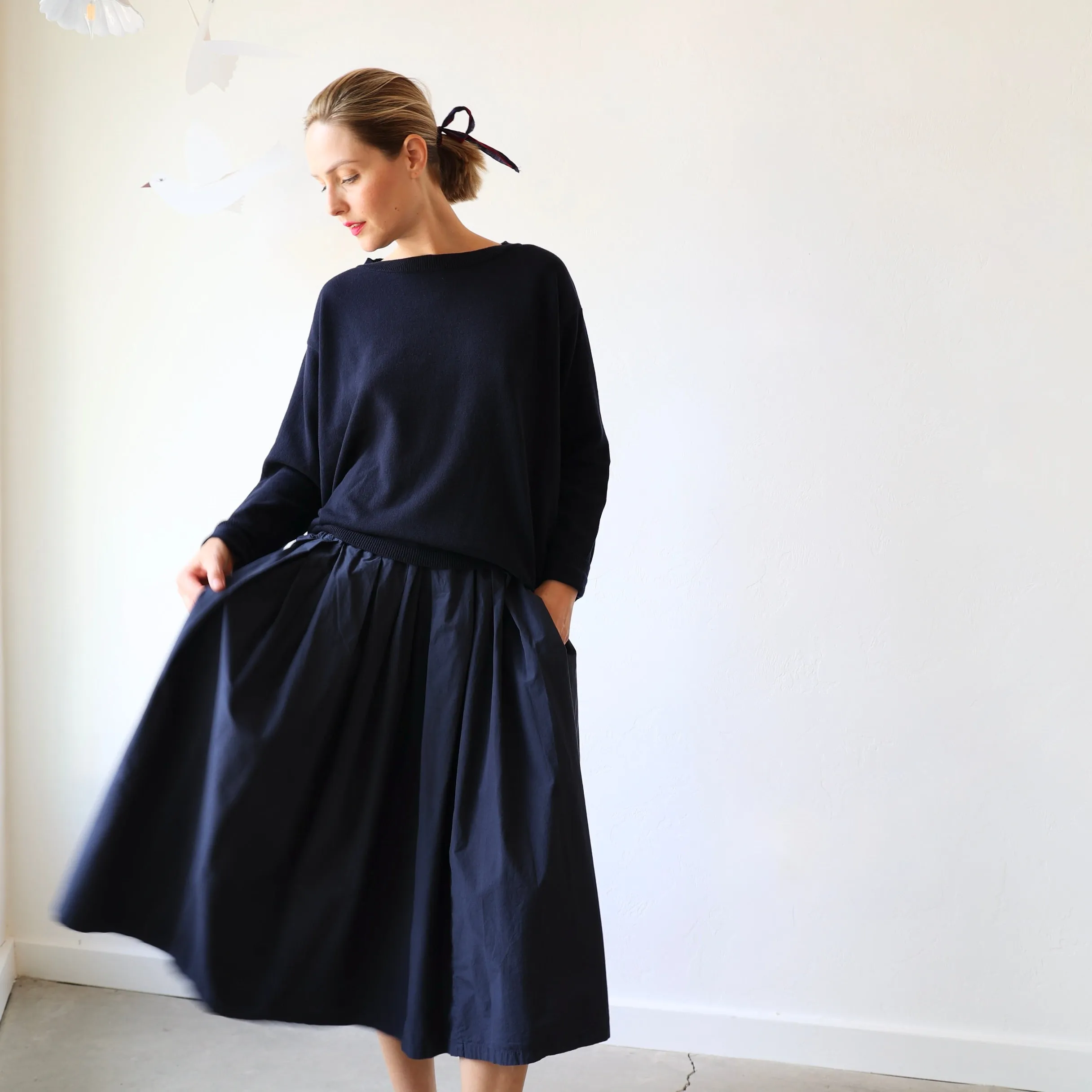 Manuelle Guibal Elastic Pleated Skirt - Navy