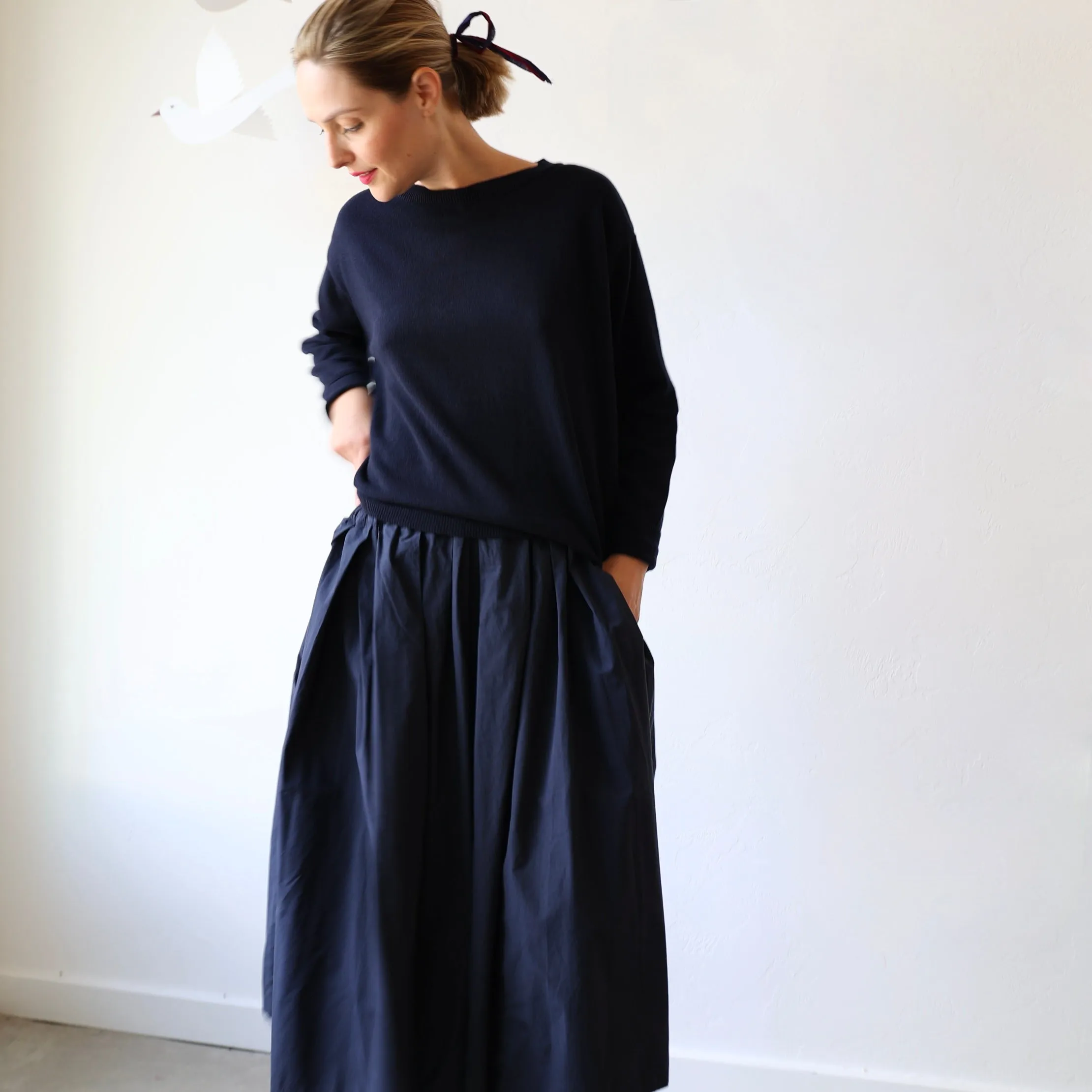 Manuelle Guibal Elastic Pleated Skirt - Navy