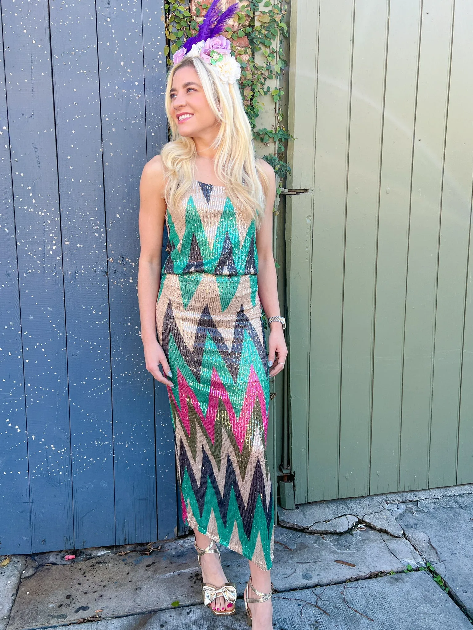 Mardi Gras Colorway Sequin Midi Skirt