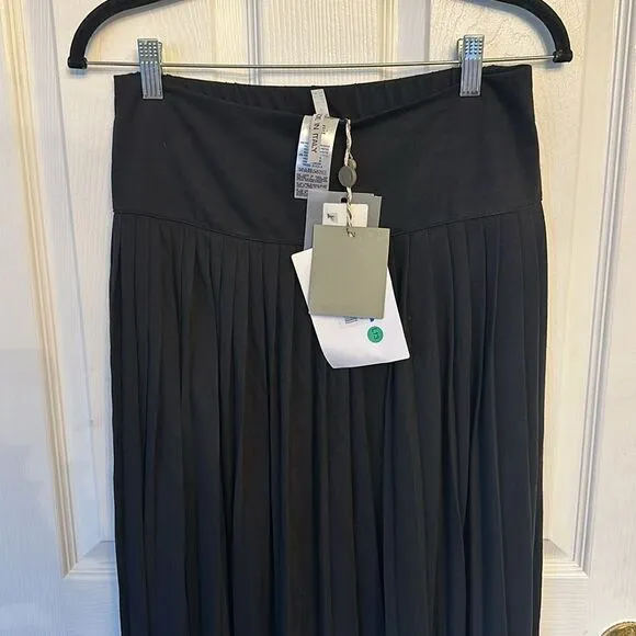Maria Bellentani Black Pleated Jersey Midi Skirt Size Medium New