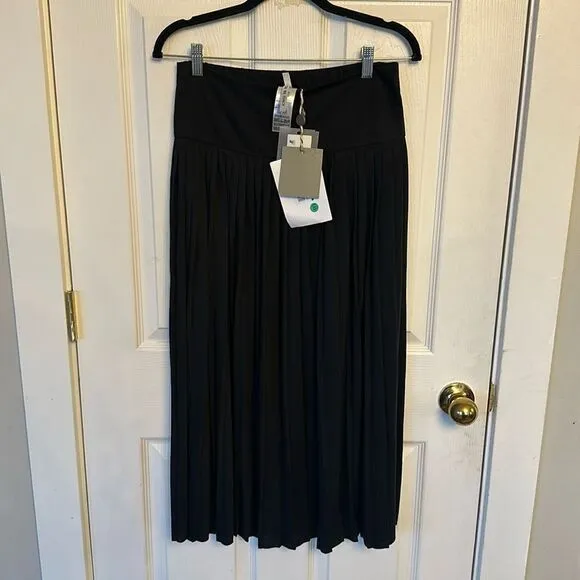 Maria Bellentani Black Pleated Jersey Midi Skirt Size Medium New