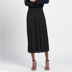 Maria Bellentani Black Pleated Jersey Midi Skirt Size Medium New