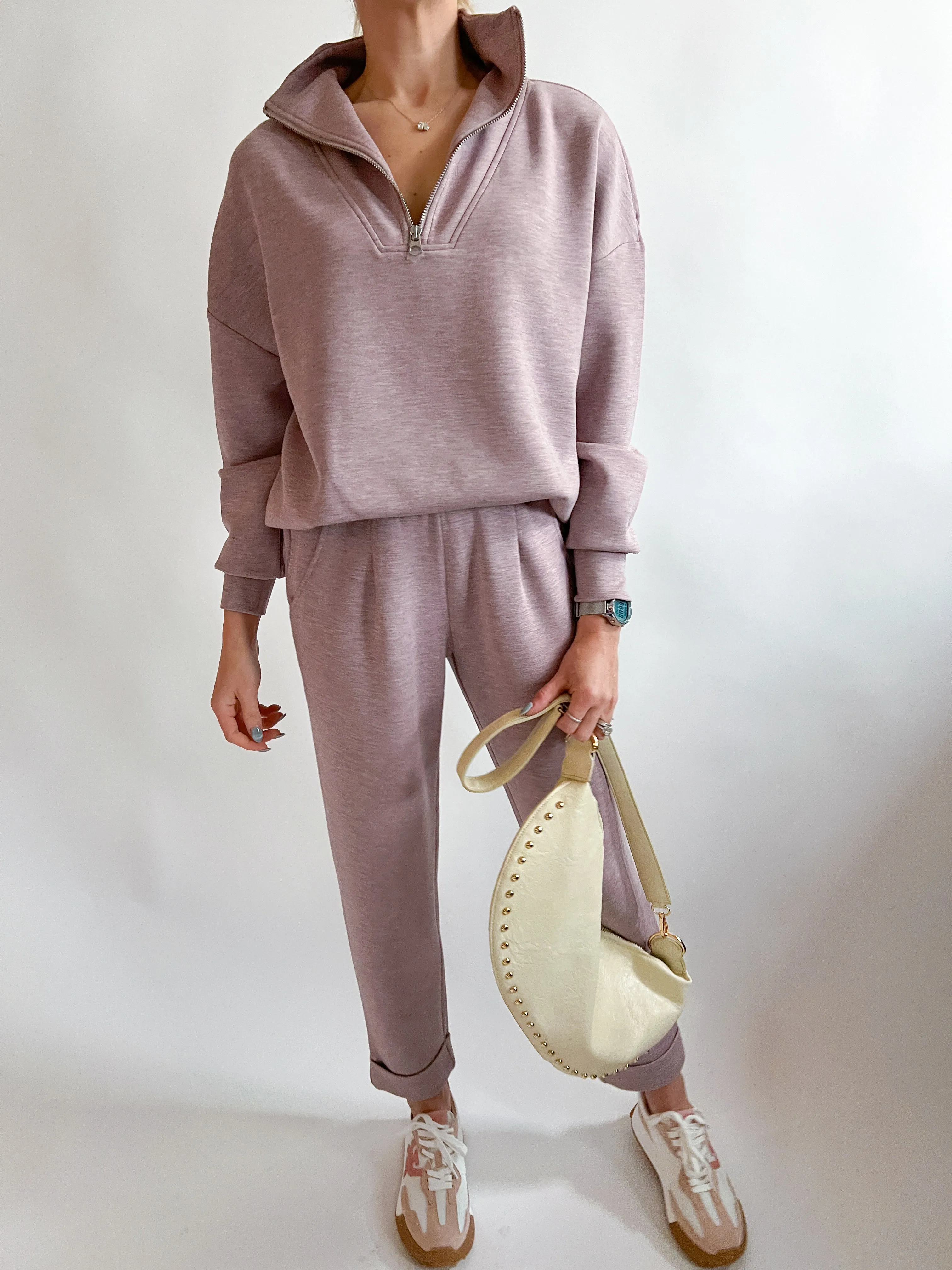 Mauve Marl Rolled Cuffed Pants 25"