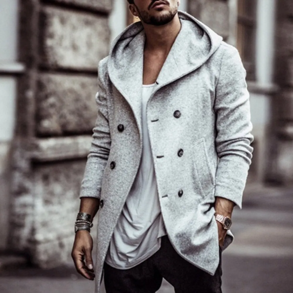 Men's Hooded Pea Coat Up To 4XL