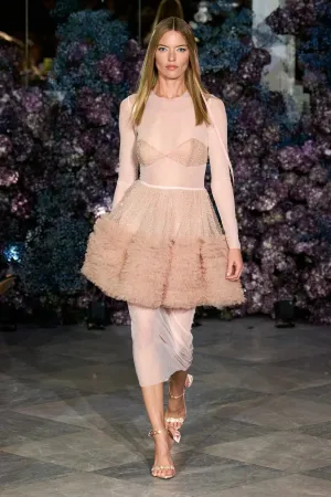 Mesh and Tulle Peplum Gown