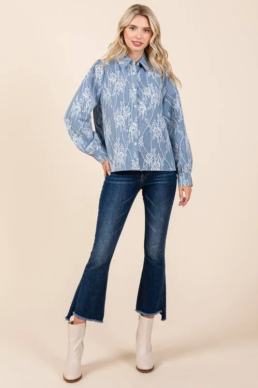 Mesh Fabric Floral Embroidered Top