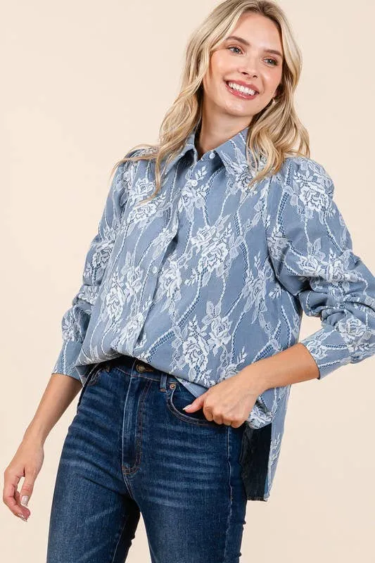 Mesh Fabric Floral Embroidered Top