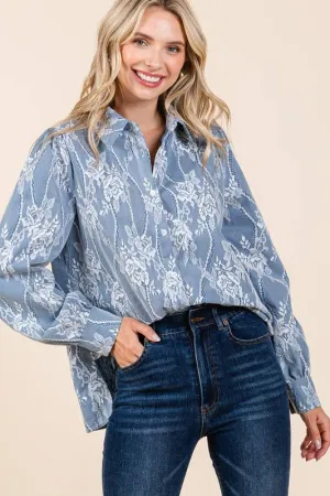 Mesh Fabric Floral Embroidered Top