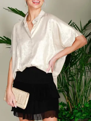 Metallic Short Sleeve Blouse - Champagne