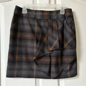 Michael Kors 8P Pleated Designer Cute Office Brown &amp; Yellow Plaid Skirt