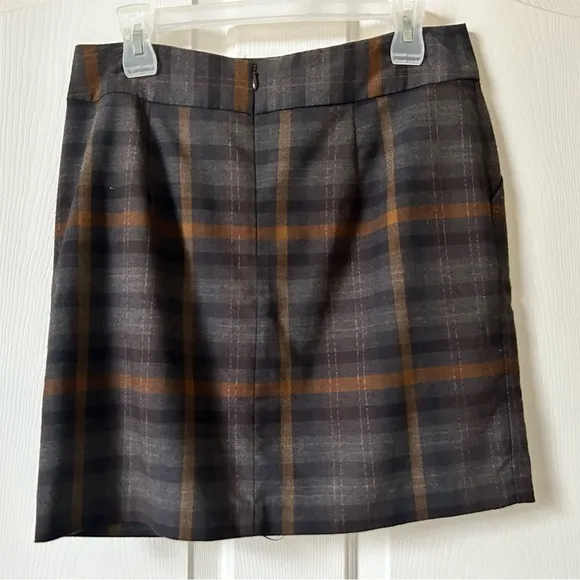 Michael Kors 8P Pleated Designer Cute Office Brown &amp; Yellow Plaid Skirt