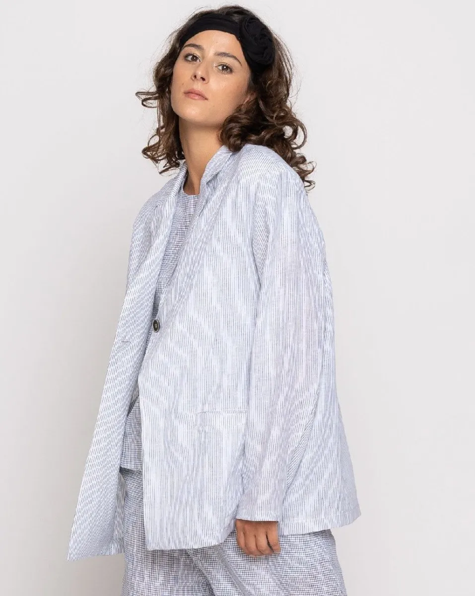 Micro-Striped Single-Button Blazer Jacket