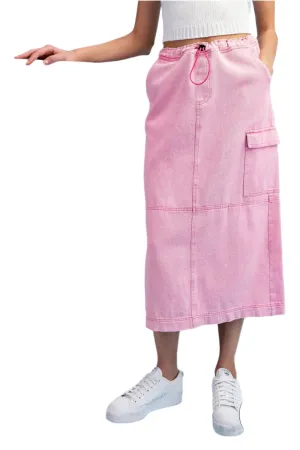 Mineral Washed Midi Cargo Skirt