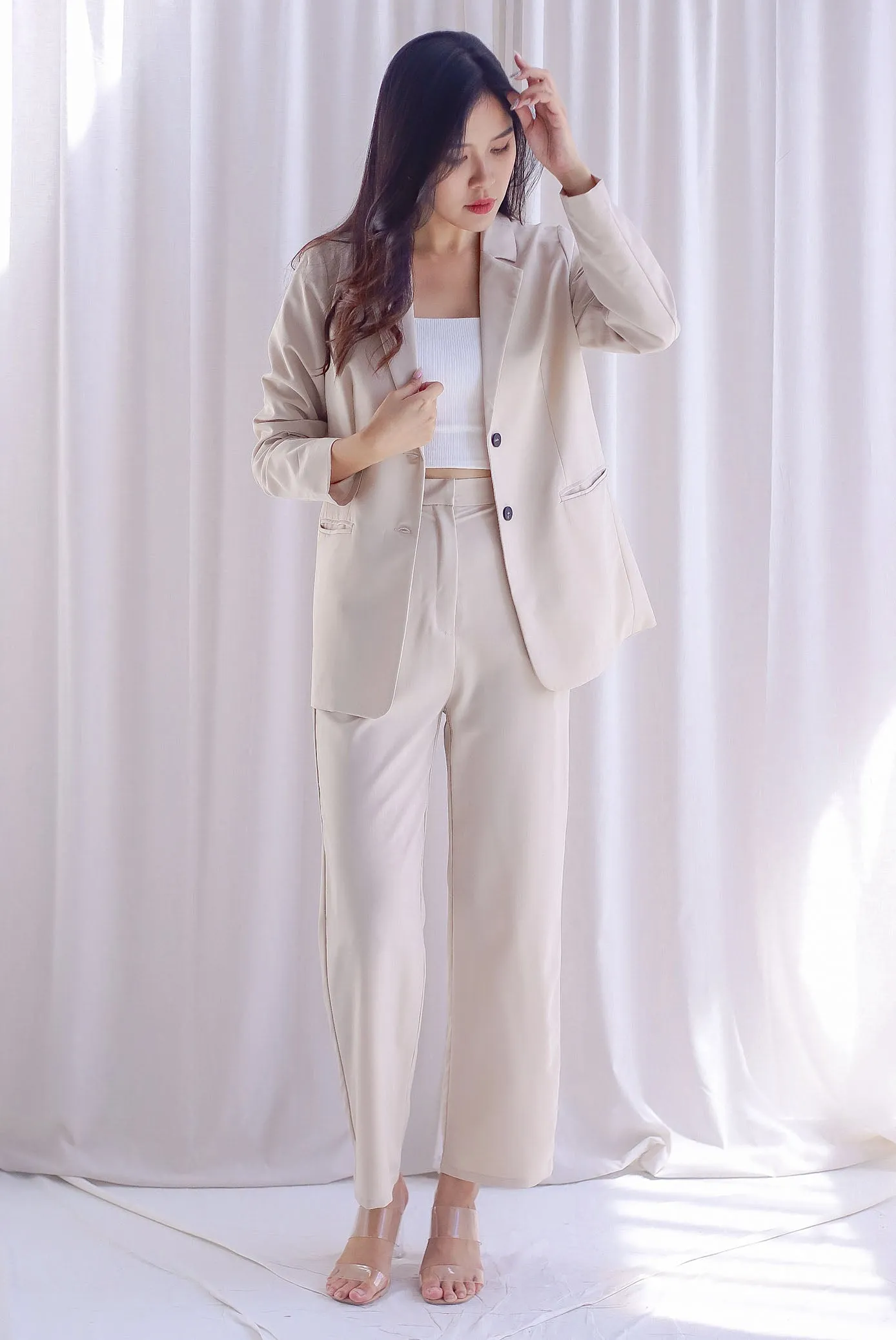 Mishka Oversized Button Blazer In Ecru