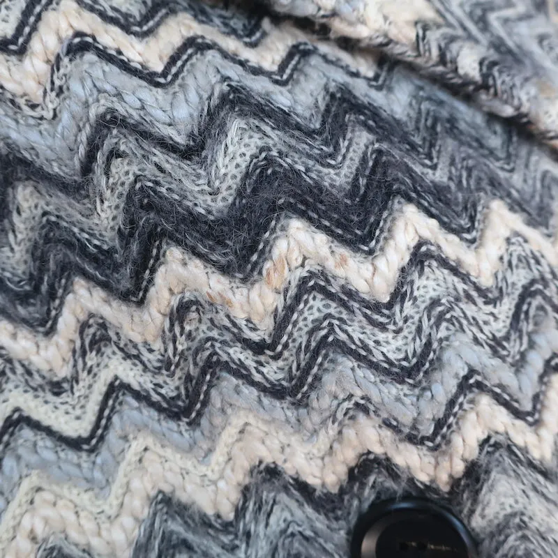 Missoni Double Breasted Jacket Blue/Cream Zig Zag Knit Size Medium