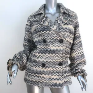 Missoni Double Breasted Jacket Blue/Cream Zig Zag Knit Size Medium