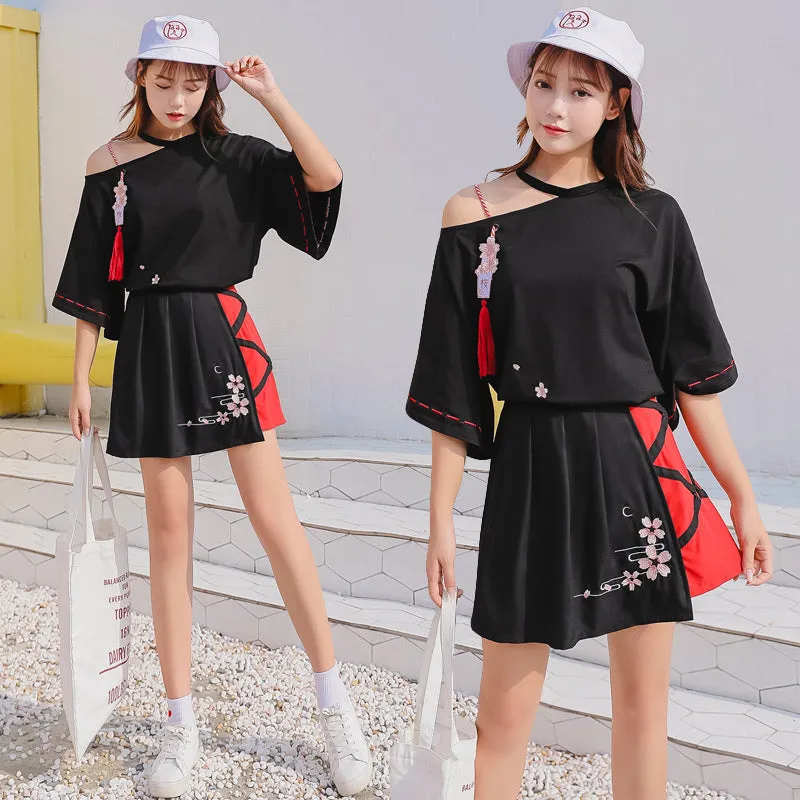[@mochichuu] "CHERRY BLOSSOM EMBROIDERED" TOP   PLEATED SKIRT SET K092512REVIEW