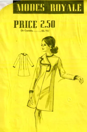 Modes Royale E-2446 RARE Cardinali Womens Right Lapel Shift Dress 1960s Vintage Sewing Pattern Size 16 Bust 38 inches UNUSED Factory Folded