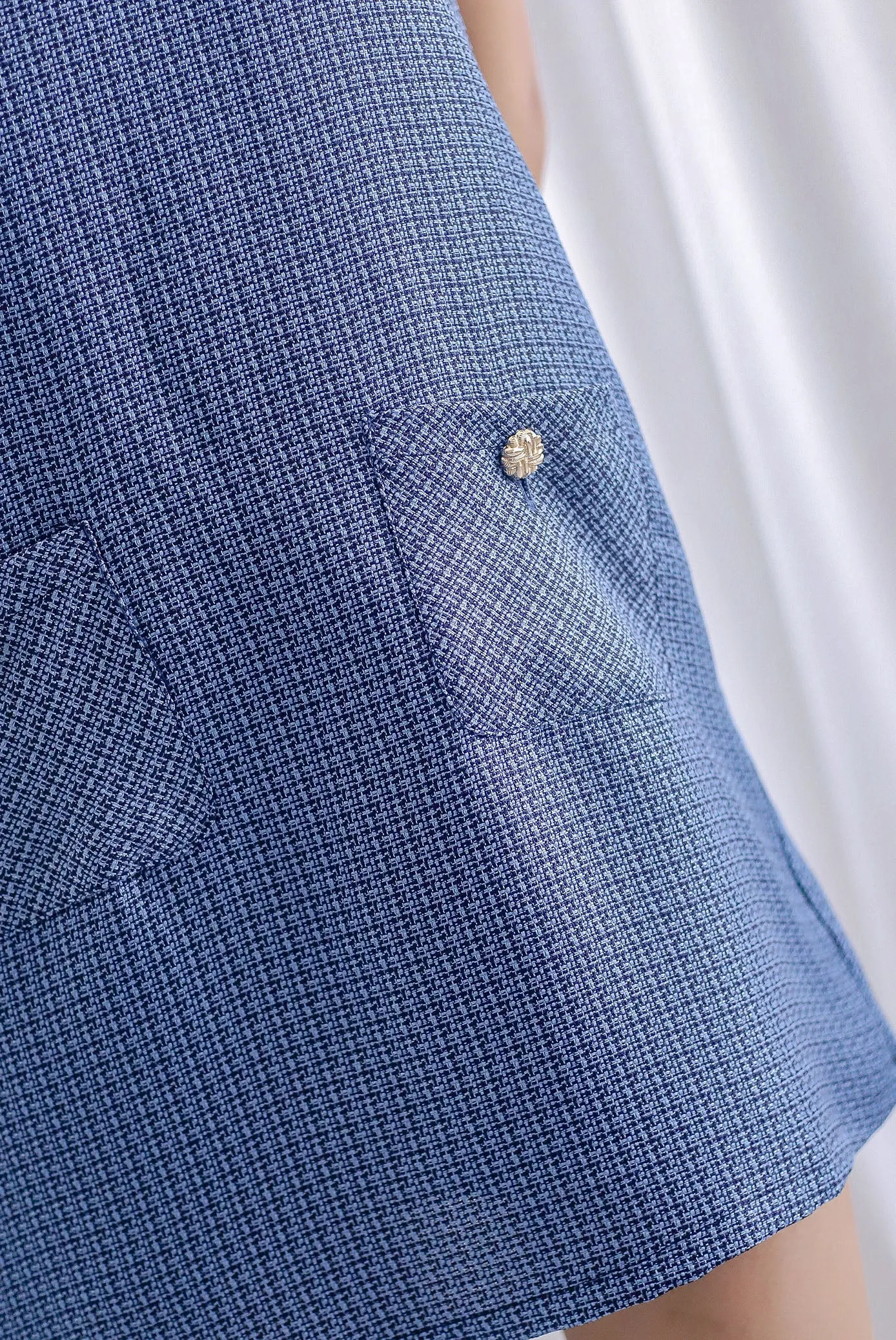 Monalise Tweed Button Pocket Shift Dress In Blue