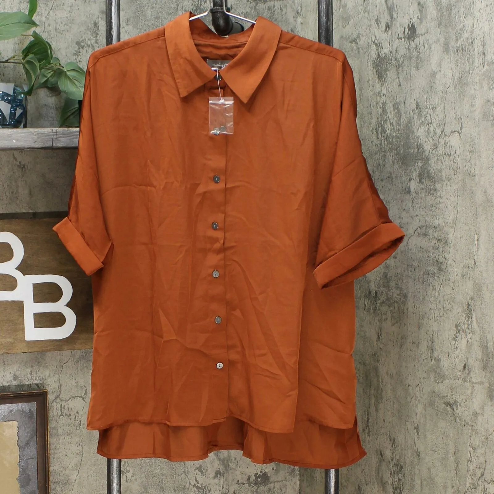 MOTTO Women's Dolman Sleeve Satin Button Down Top