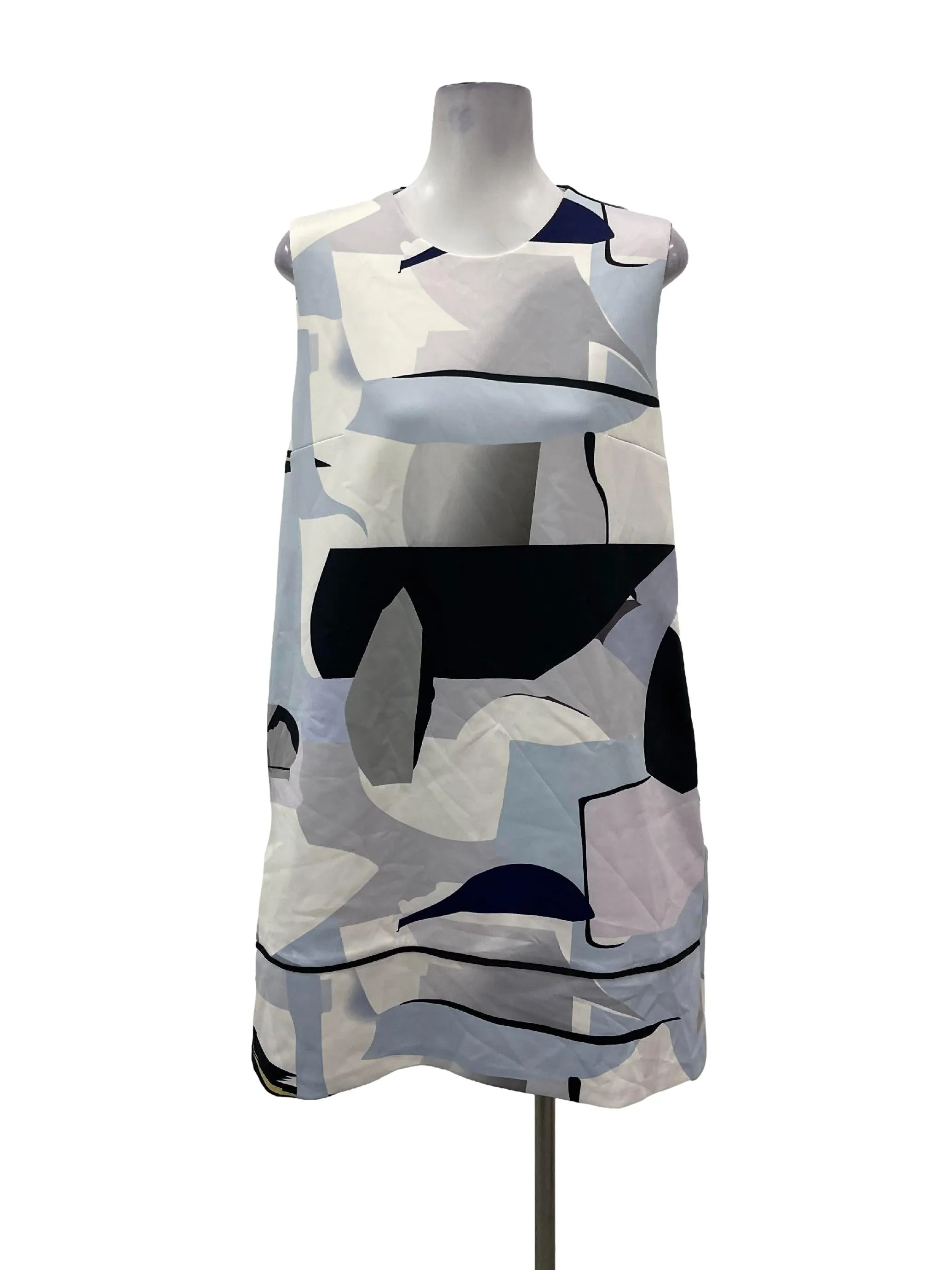 Multitone Blue Round Neck Sleeveless Shift Dress