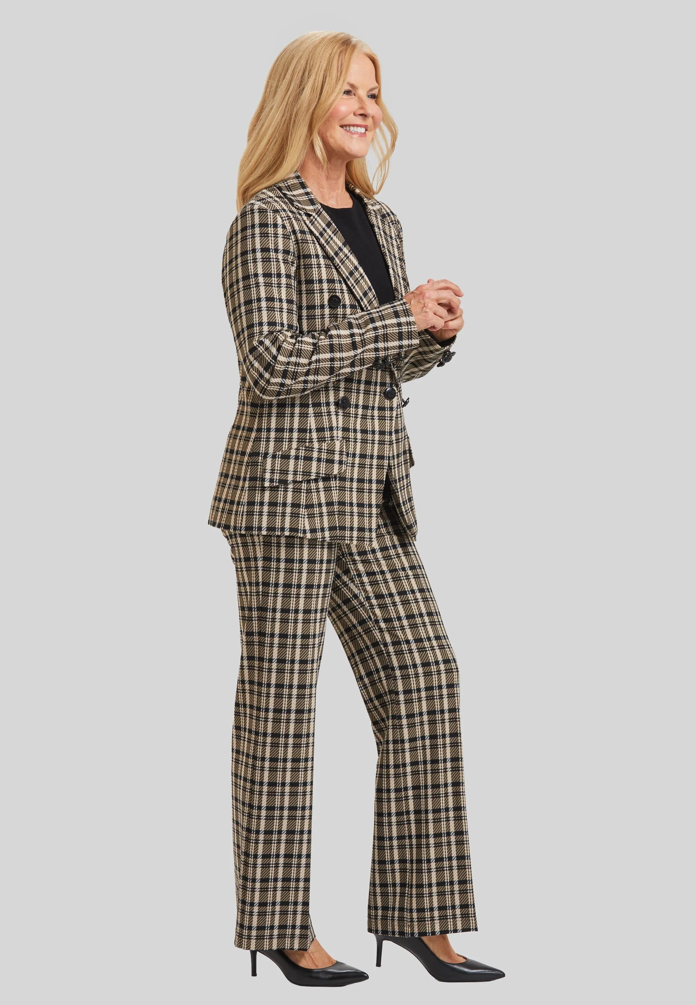 Munich Plaid Steely 1 Button Jacket- FINAL SALE