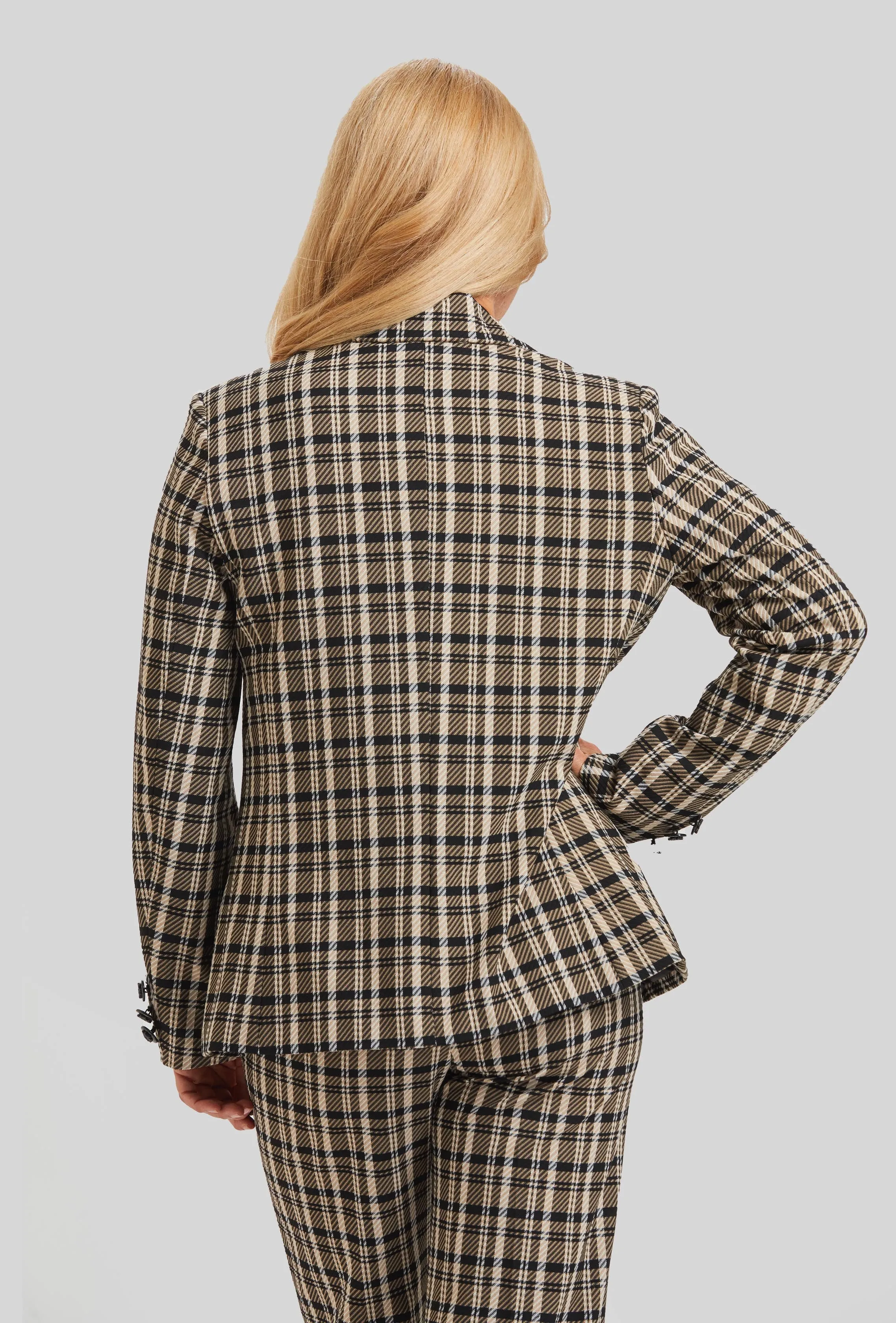 Munich Plaid Steely 1 Button Jacket- FINAL SALE