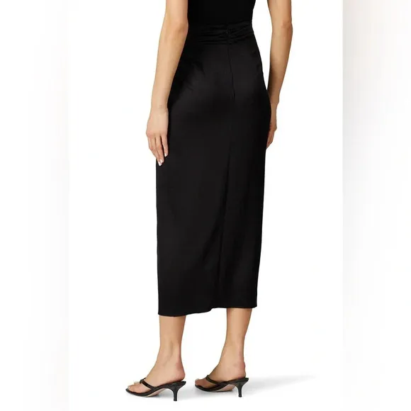 Nanushka - Samara Skirt - Black silky twist front midi skirt slit RTR - size XS